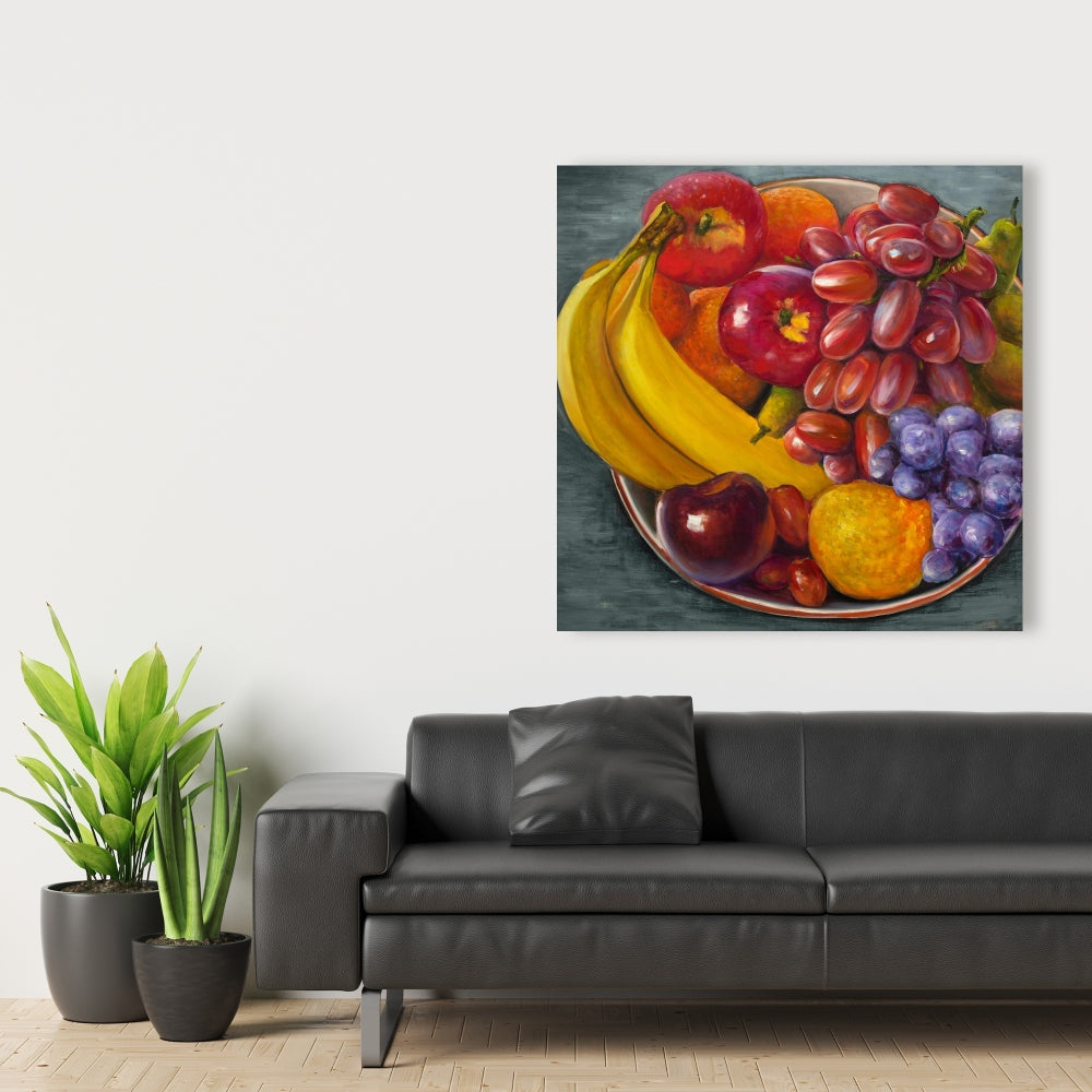 Toile de cuisine grise | Décoration murale « Bol de fruits »