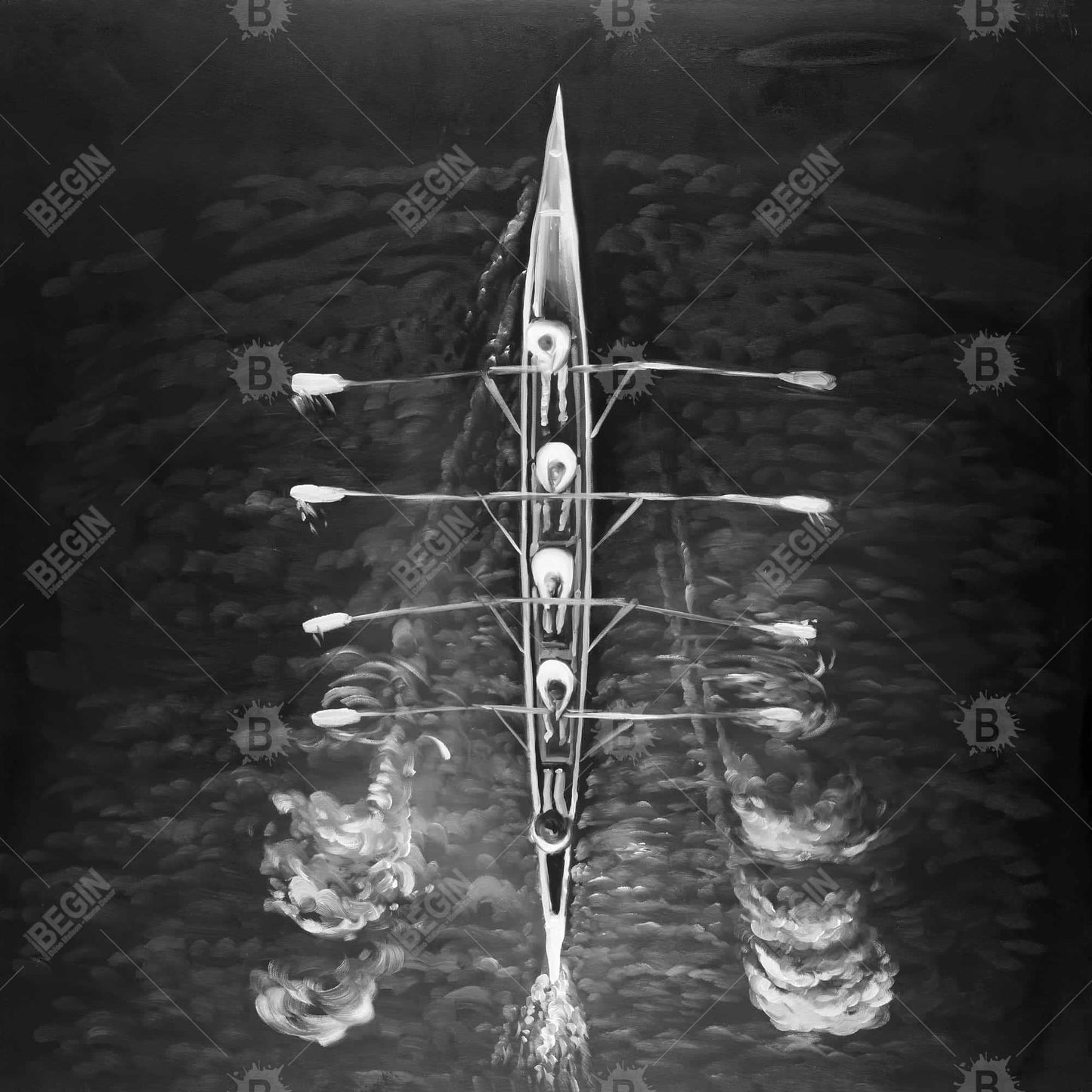 Toile encadrée blanche représentant un bateau à rames - Décoration d'intérieur sportive et ludique