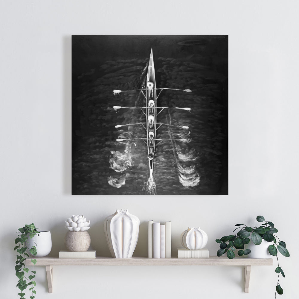 Rowing Boat Canvas - White Monochrome Wall Art for Home Decor