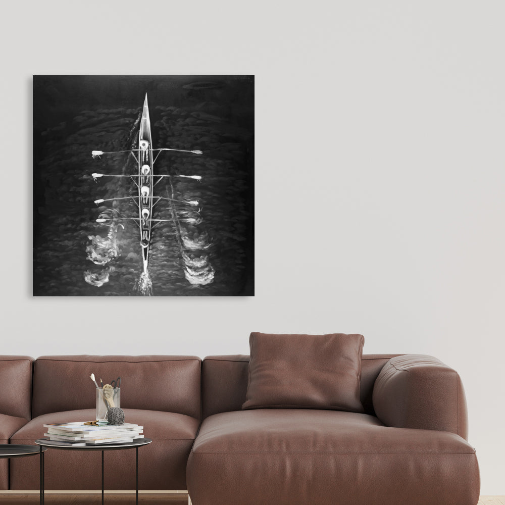 Rowing Boat Canvas - White Monochrome Wall Art for Home Decor