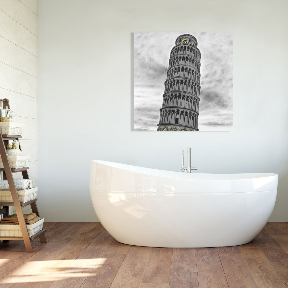 Tower of Pisa Canvas - Gray Wall Art Decor for Home