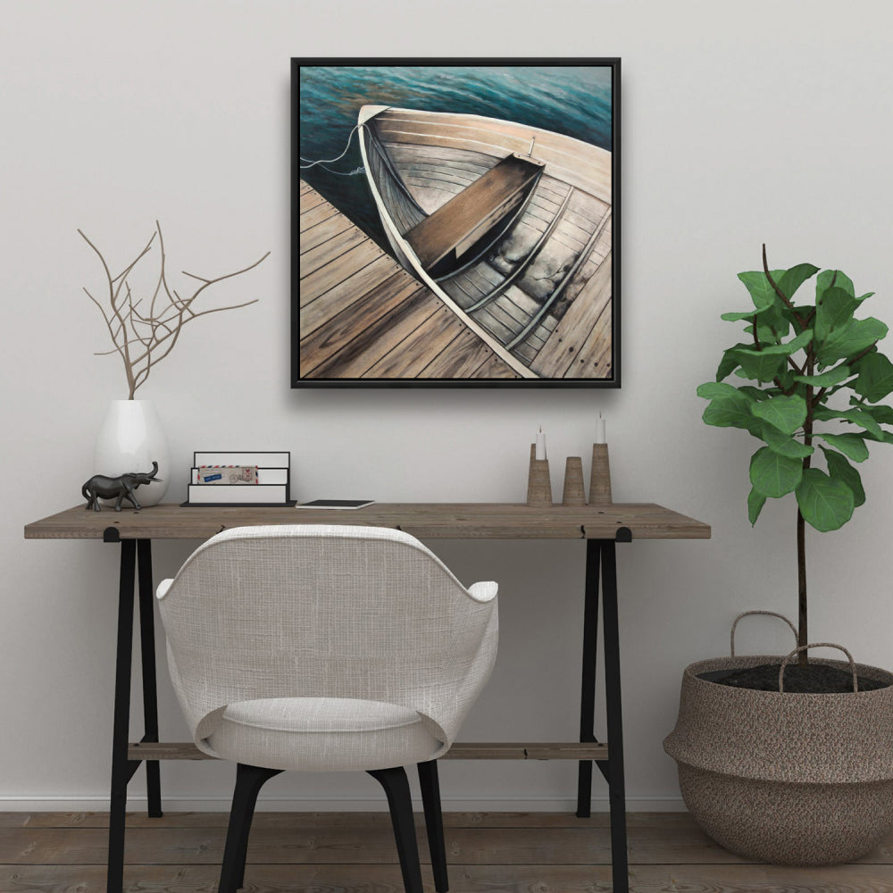 Toile côtière représentant des chaloupes abandonnées - Décoration murale pour chambre à coucher