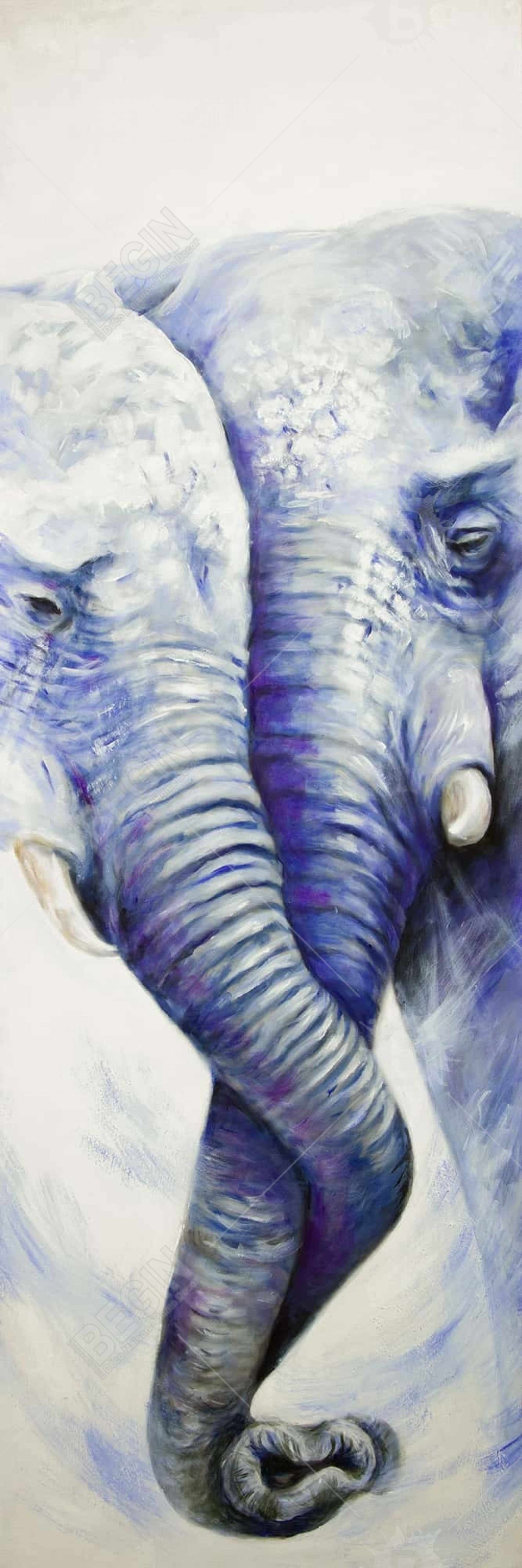 Blue Bedroom Decor | Romantic Elephant Couple Canvas Art