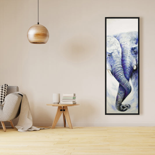 Décoration de chambre bleue | Toile représentant un couple d'éléphants romantiques