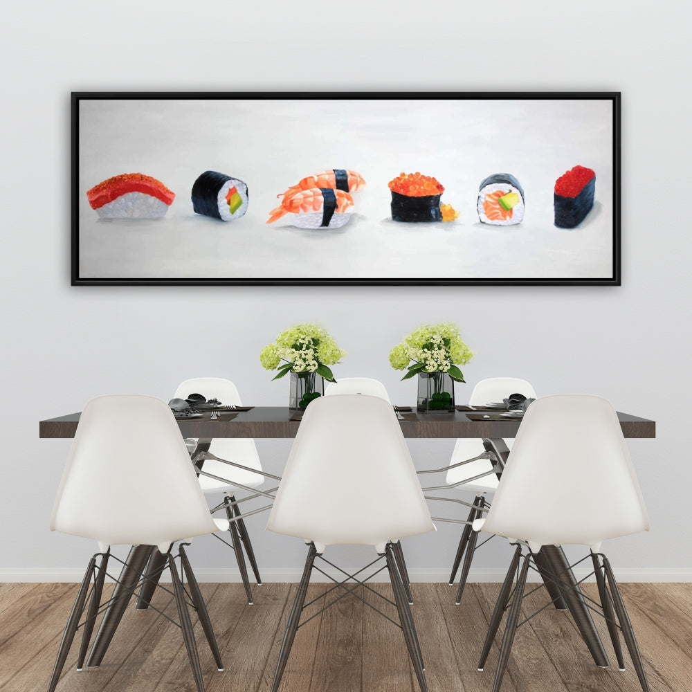 Delicious Sushis Canvas - Asian Food Gray Framed Home Decor