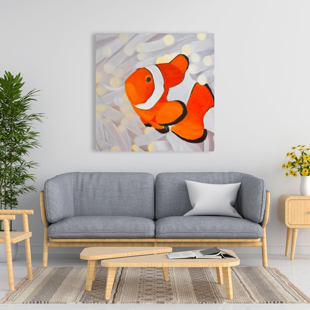 Clownfish Canvas - White Animal Aquatic Art for Home Decor