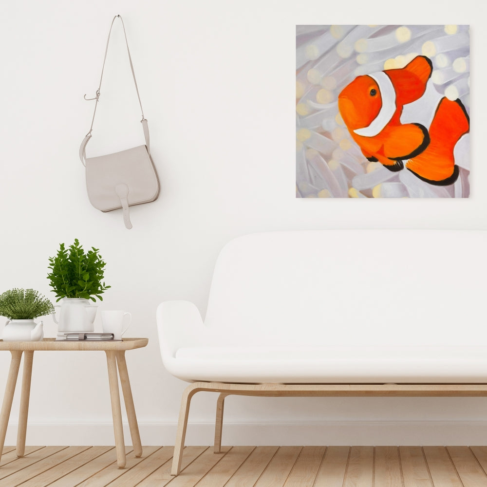Clownfish Canvas - White Animal Aquatic Art for Home Decor