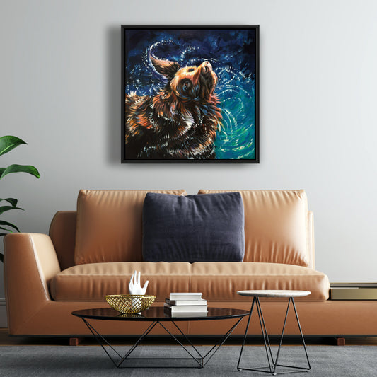 Wet Golden Retriever Shaking | Blue Contemporary Canvas