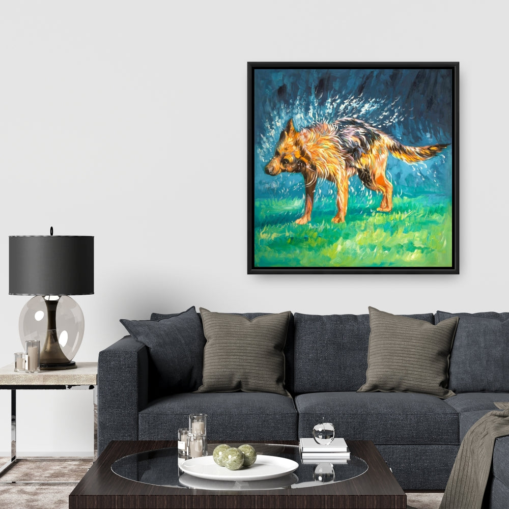 Blue Contemporary Pets Framed Canvas - Spin-dry Wet German Shepherd