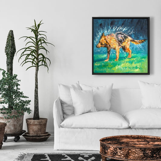 Blue Contemporary Pets Framed Canvas - Spin-dry Wet German Shepherd