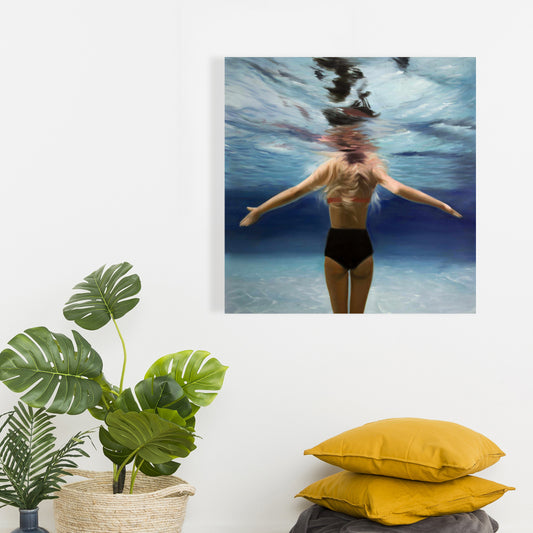 Toile de chambre sous la mer - Décoration murale panoramique bleue