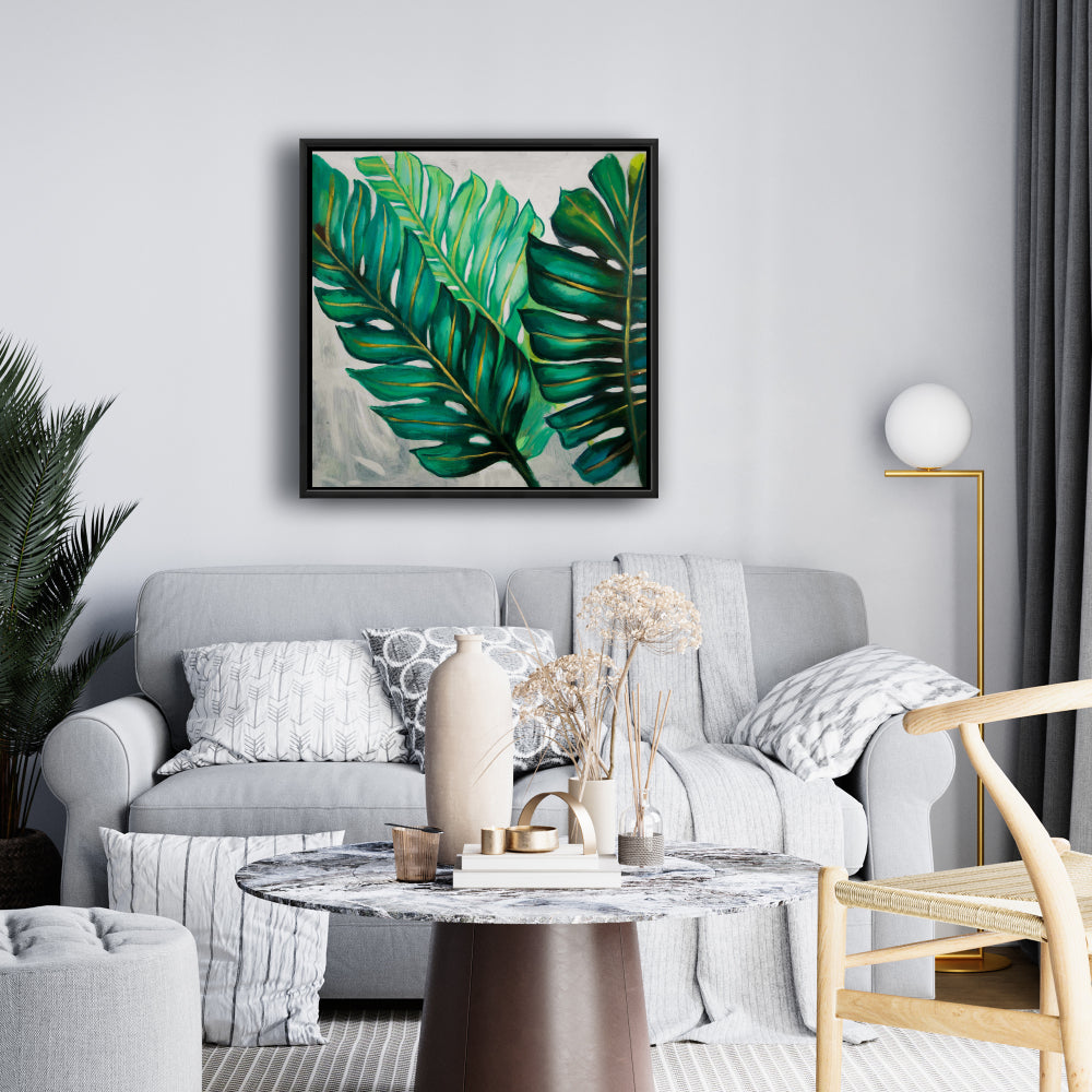 Exotic Floral & Botanical Canvas - Three Big Plant Leaves Decor
