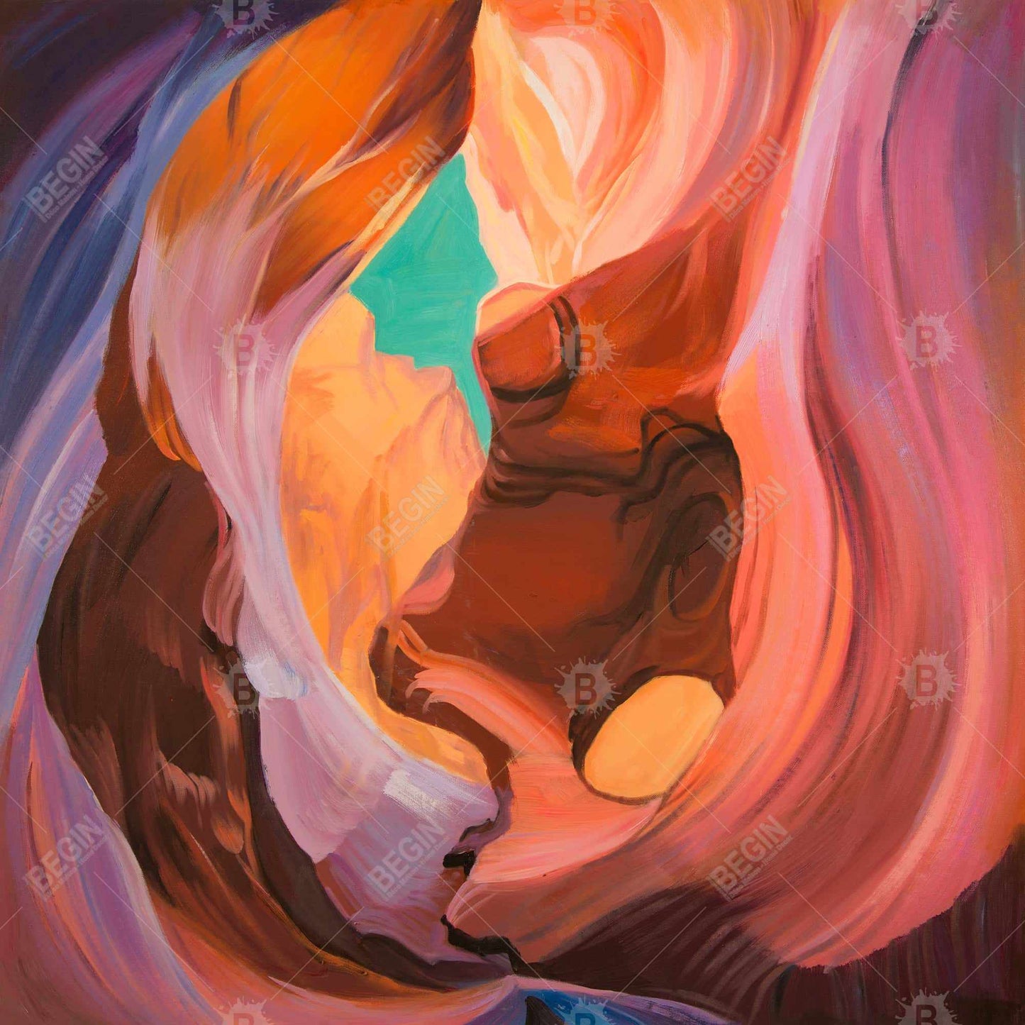 Blue American Mountains Framed Canvas - Inside View of Antelope Canyon