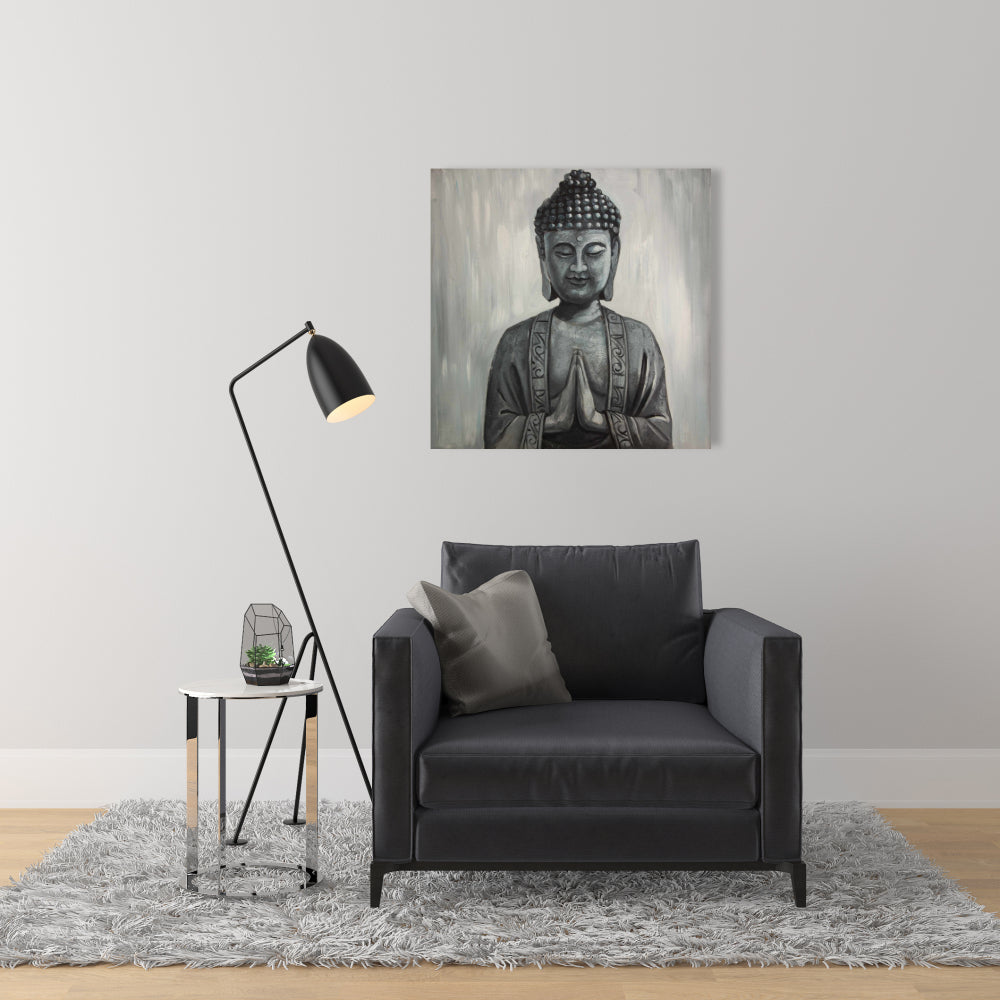 Asian Bedroom Gray Canvas Buddha - Home Decor Wall Art