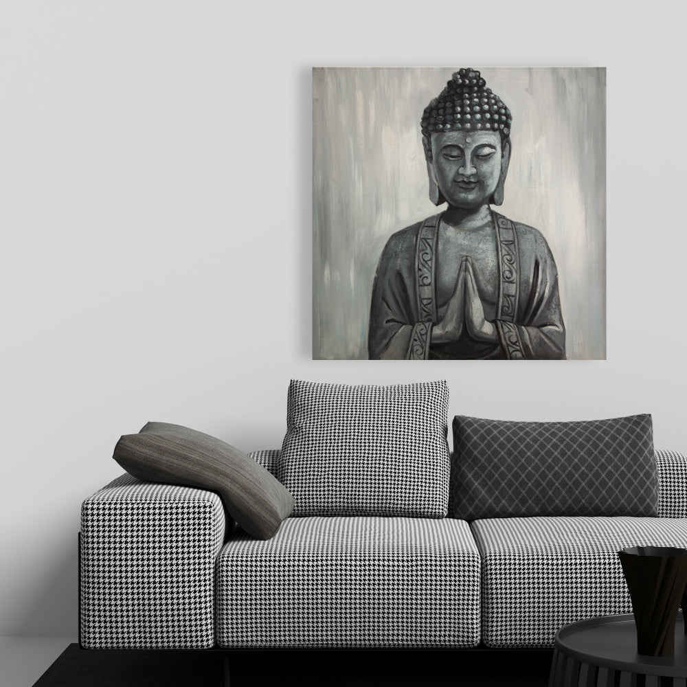 Asian Bedroom Gray Canvas Buddha - Home Decor Wall Art
