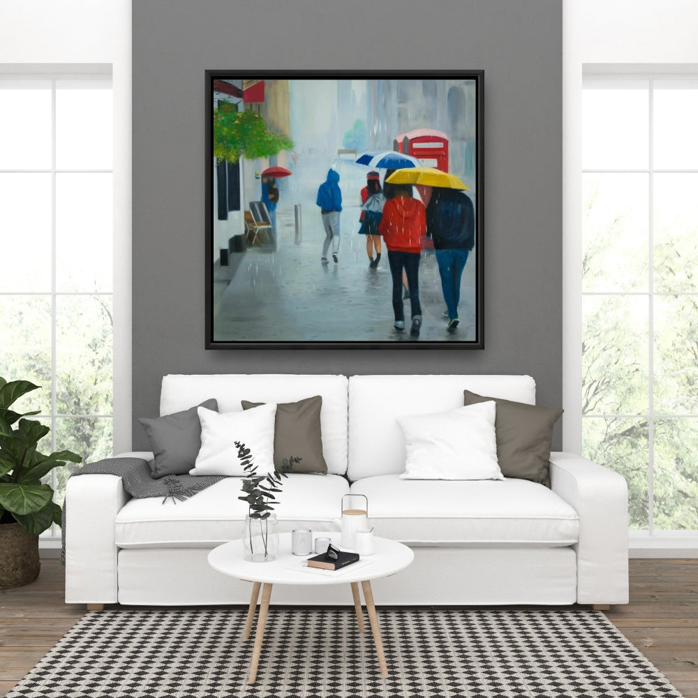 Gray Scenic Livingroom Canvas | Rainy Day Umbrella Art Decor