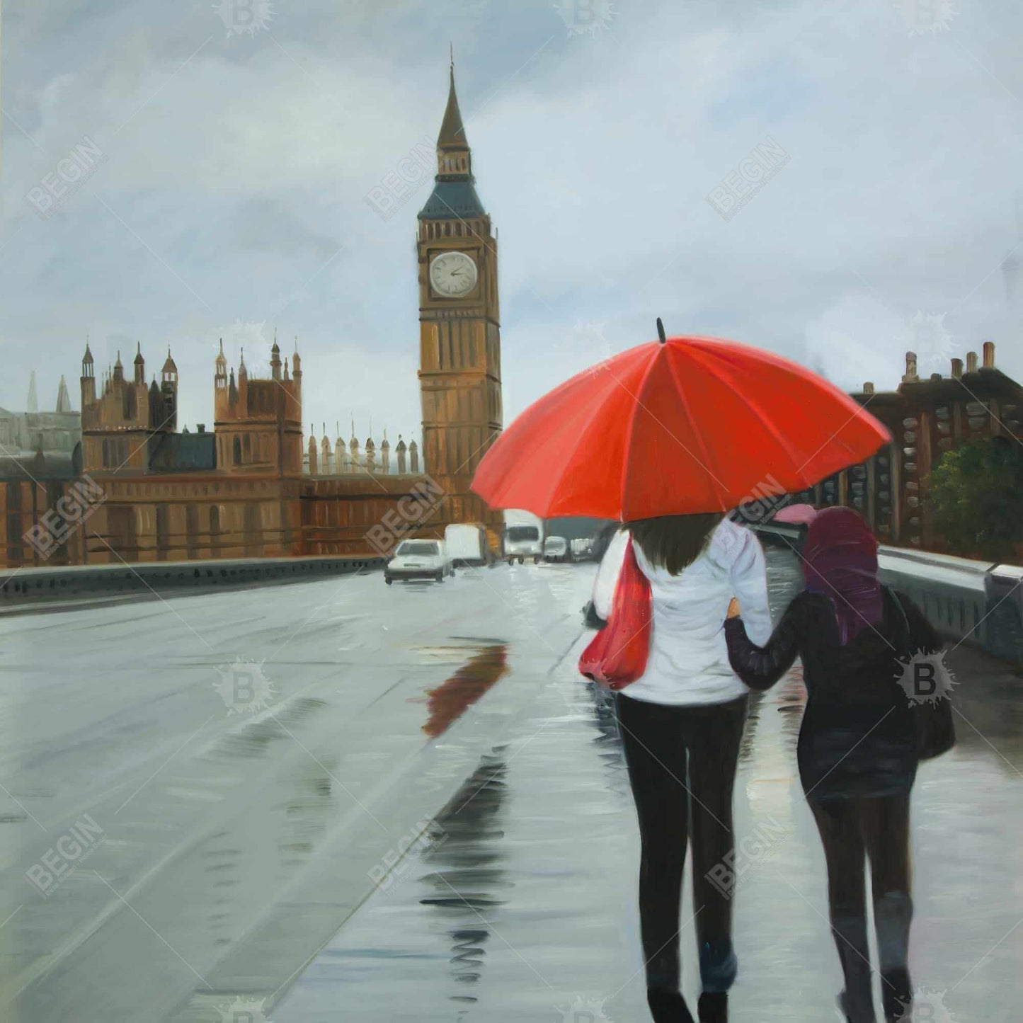 Big Ben Scenic Canvas | British Under Umbrella Wall Art