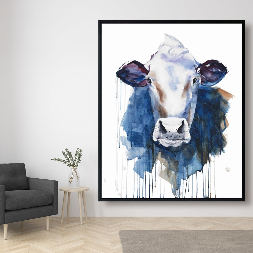 Toile aquarelle représentant une vache – Décoration d'intérieur