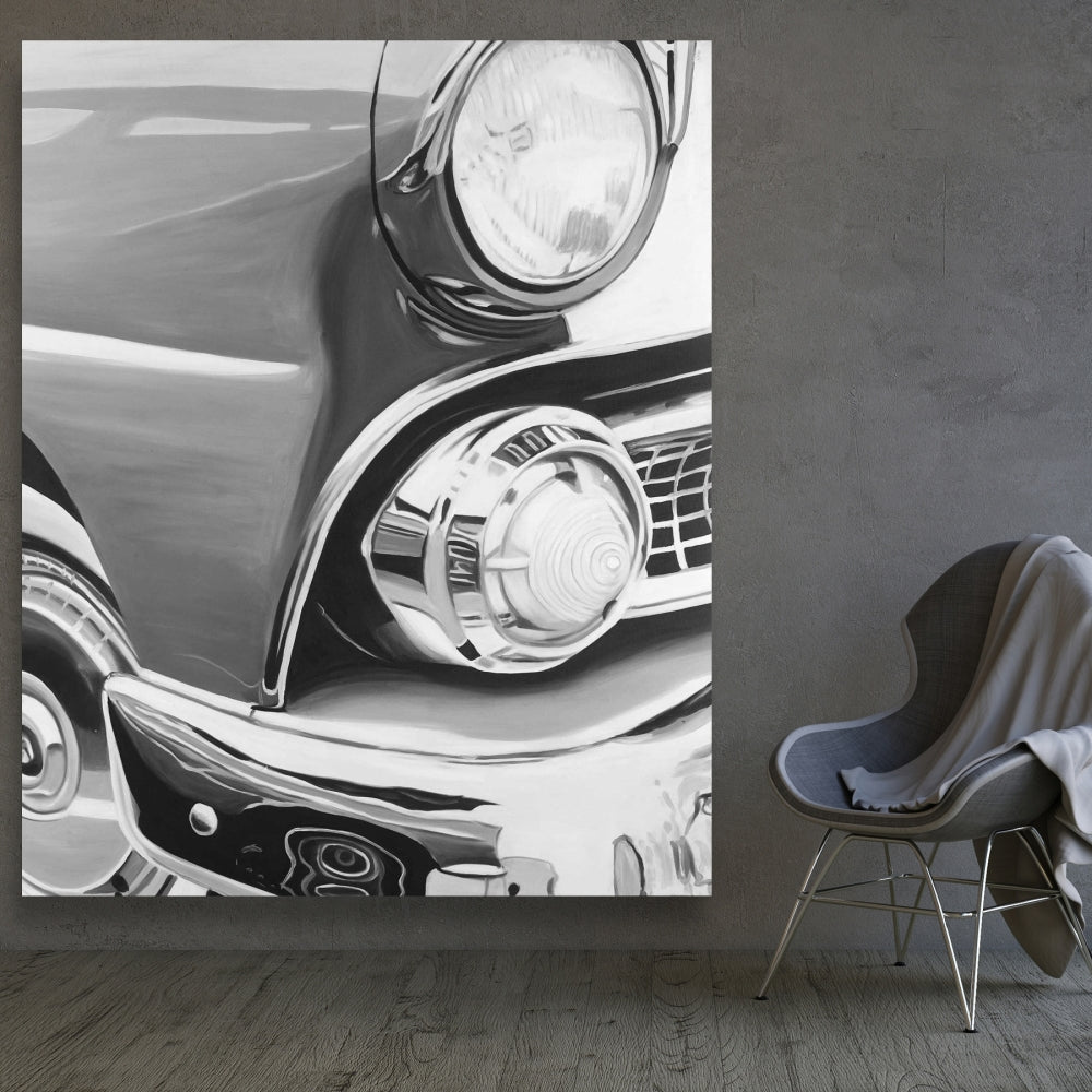 Beautiful Old Car Canvas - White Monochrome Home Decor Art