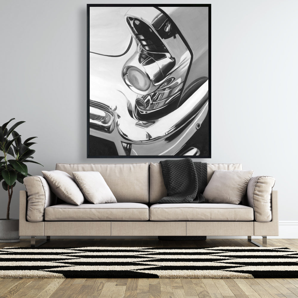 White Monochrome Bedroom Canvas - Beautiful Chrome Car Decor
