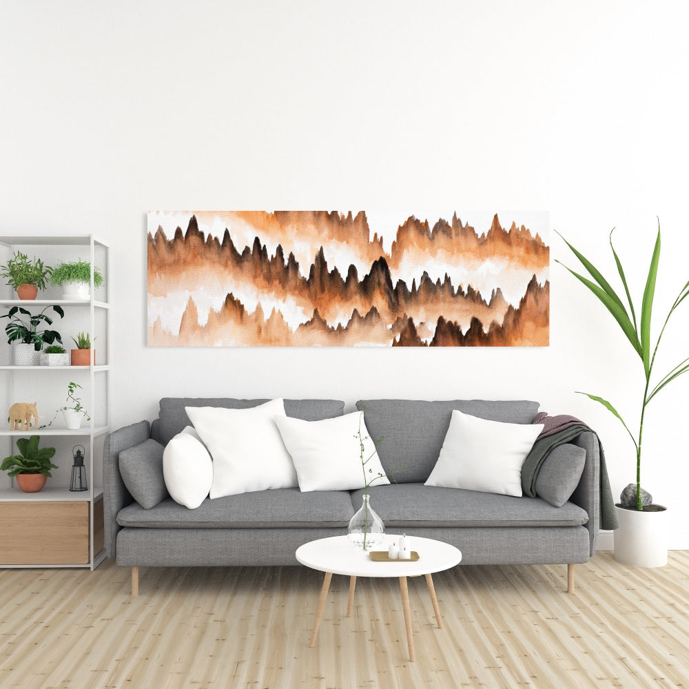 Mountain of Fir Trees Landscape Canvas - Brown Minimalist Decor