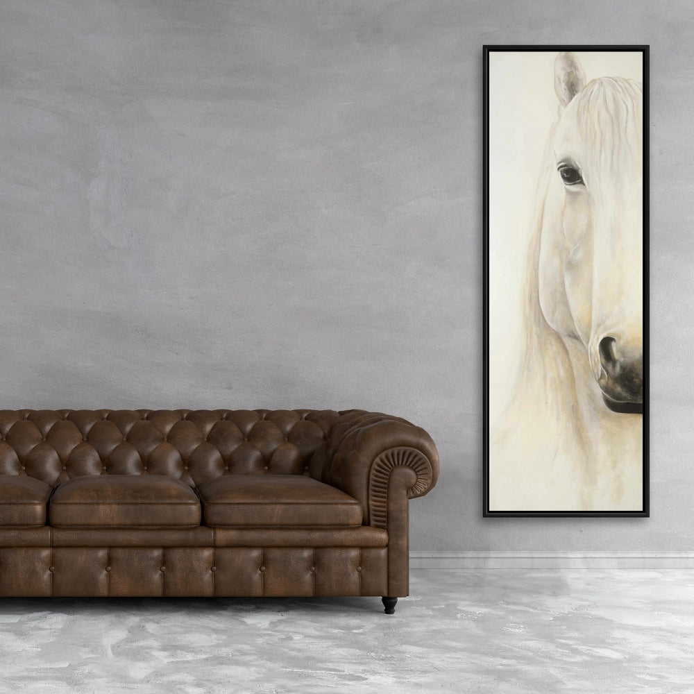 Smiling Horse Canvas | White Bedroom Animal Decor | Framed Art