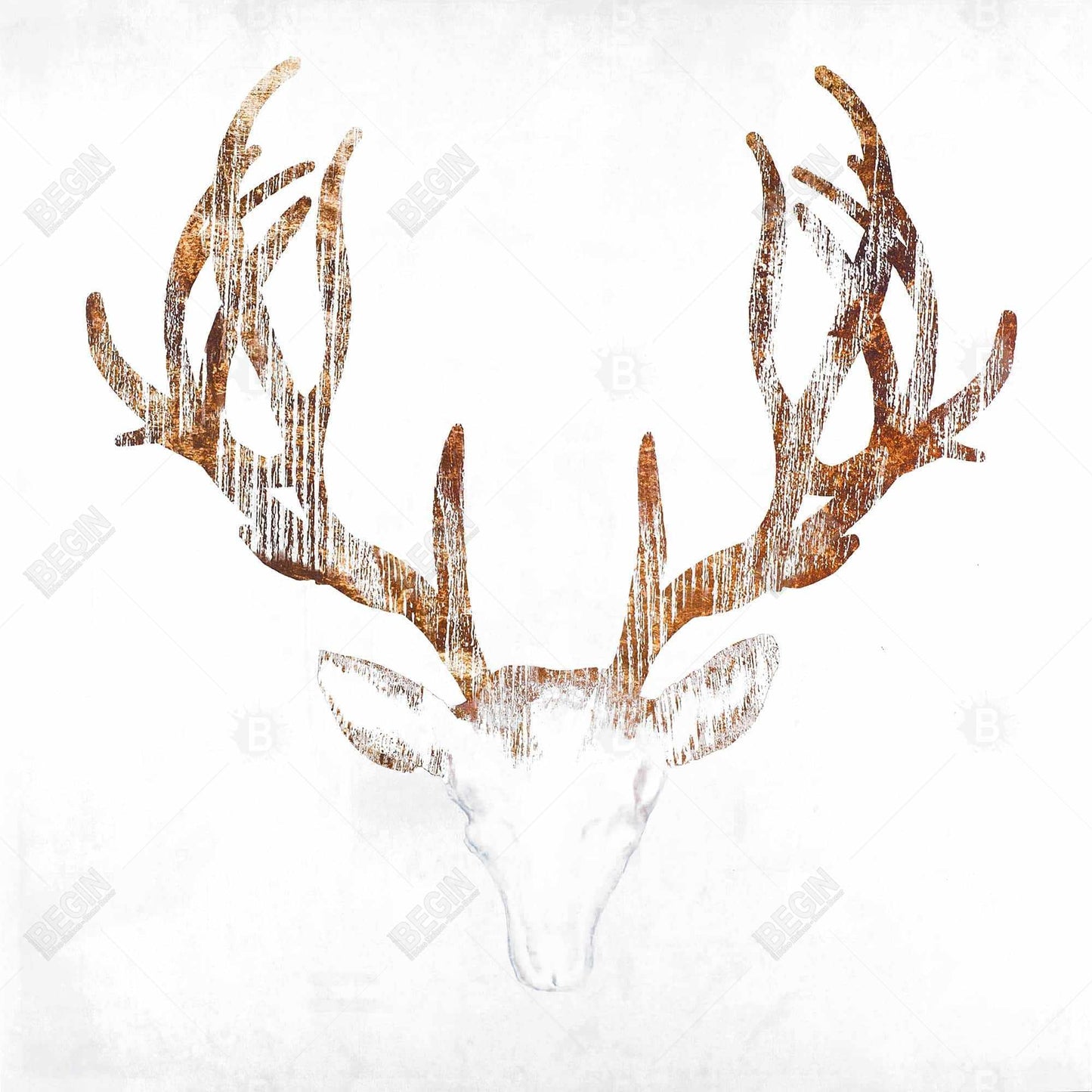 Wood-Looking Deer Head Canvas | Brown Animal Decor for Bedroom