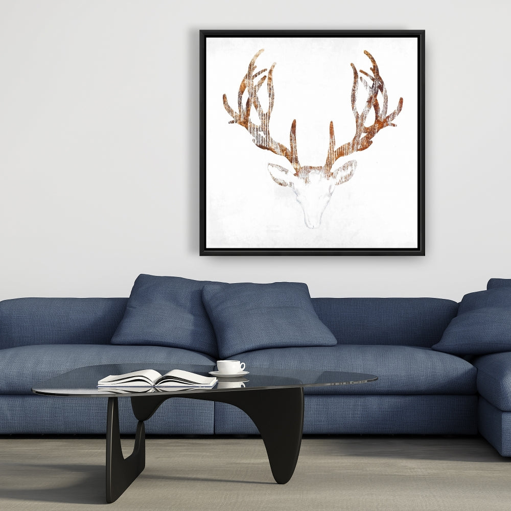 Wood-Looking Deer Head Canvas | Brown Animal Decor for Bedroom