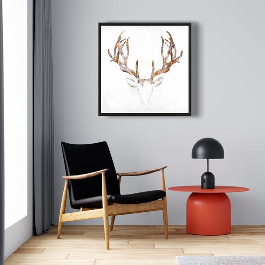 Toile tête de cerf aspect bois | Décoration animalière marron pour chambre