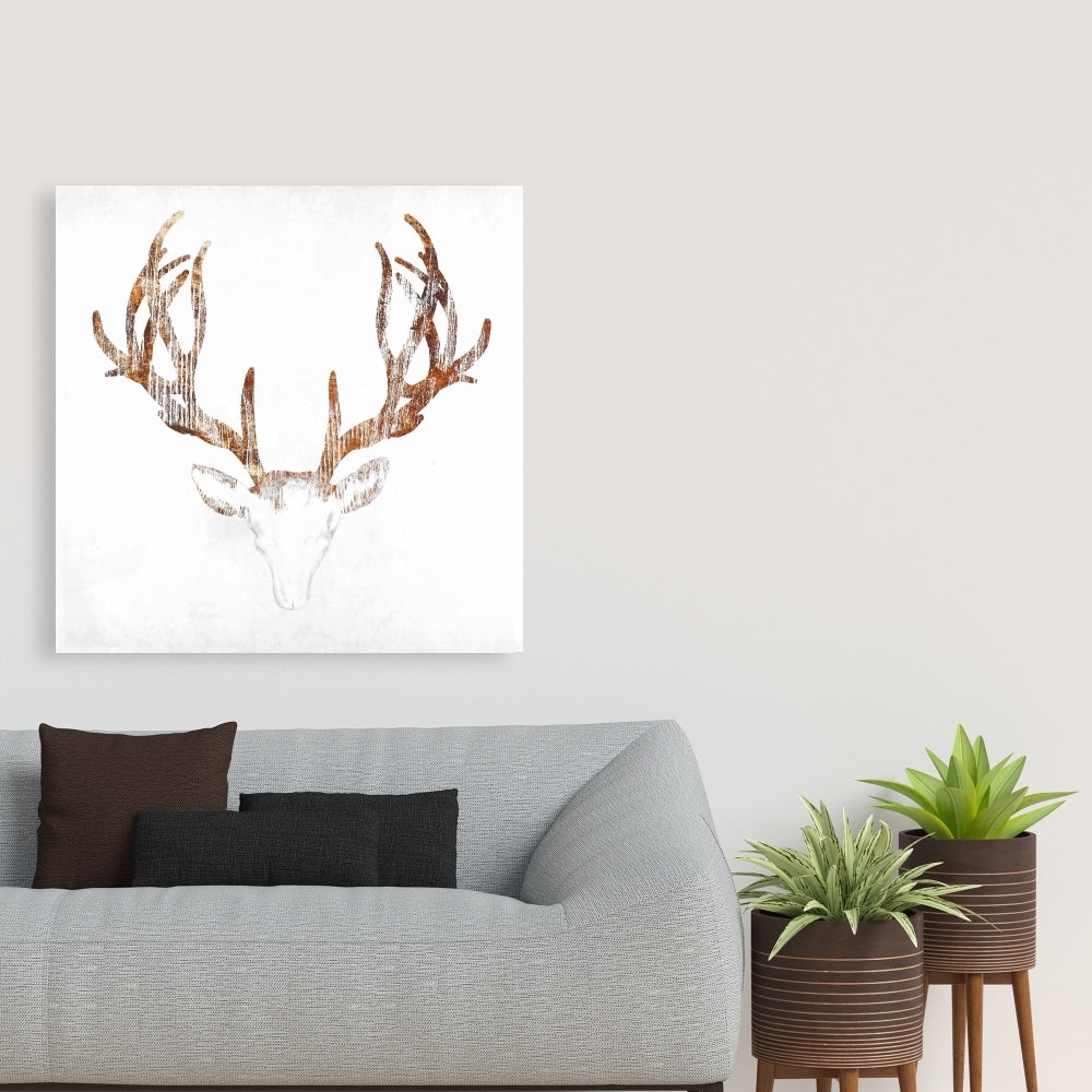 Wood-Looking Deer Head Canvas | Brown Bedroom Animal Decor