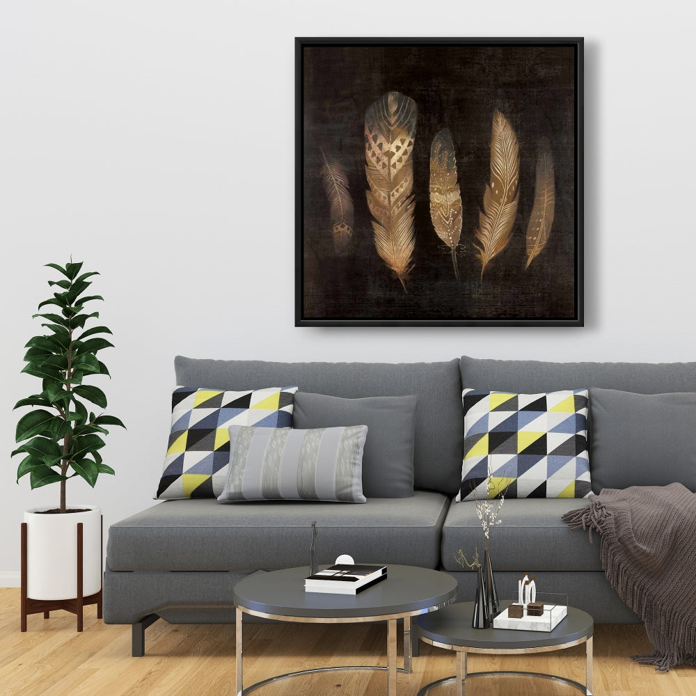 Bohemian Brown Feather Canvas | Framed Bedroom Wall Decor