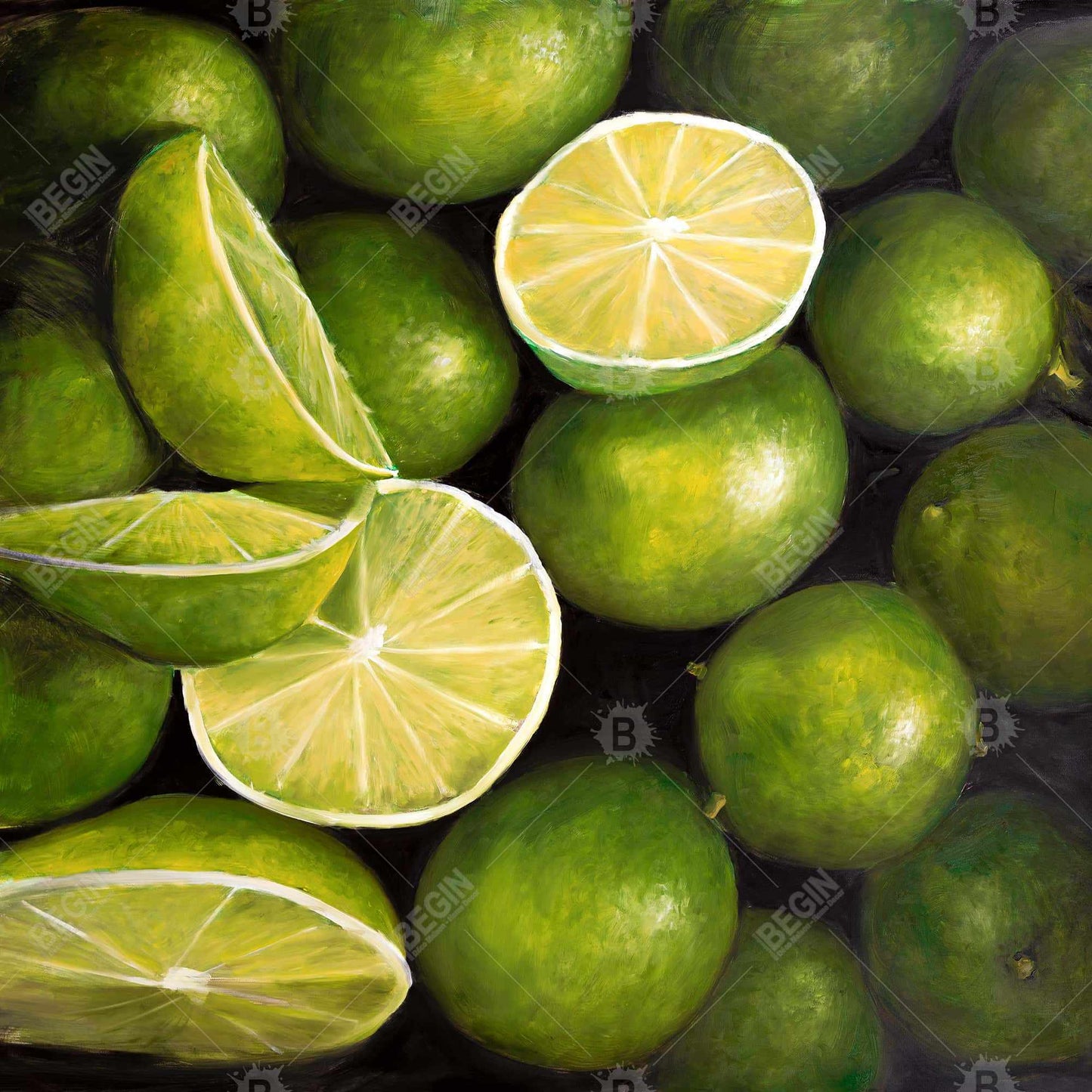 Toile encadrée « Panier de citrons verts » | Décoration d'intérieur, de cuisine et de salle à manger