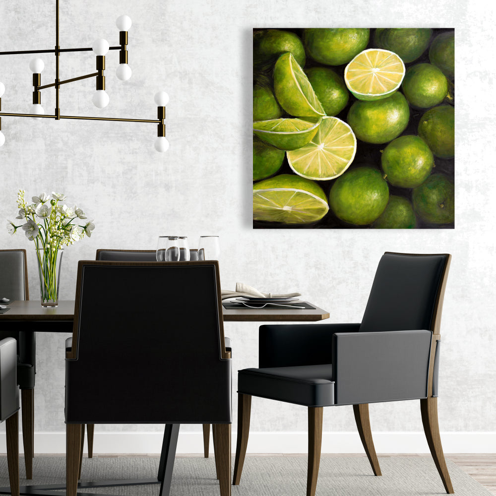 Toile « Panier de citrons verts » | Décoration d'intérieur hyperréaliste