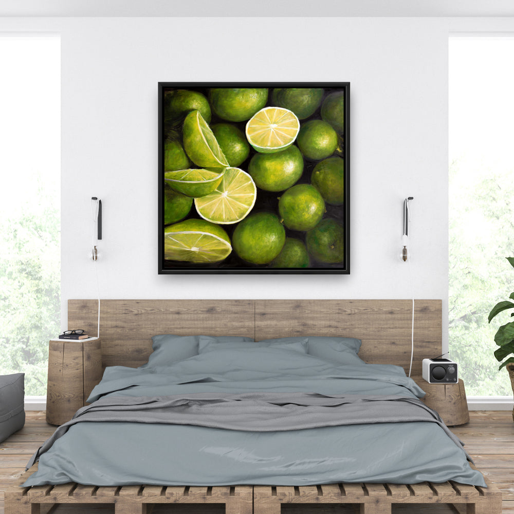 Toile encadrée « Panier de citrons verts » | Décoration d'intérieur, de cuisine et de salle à manger