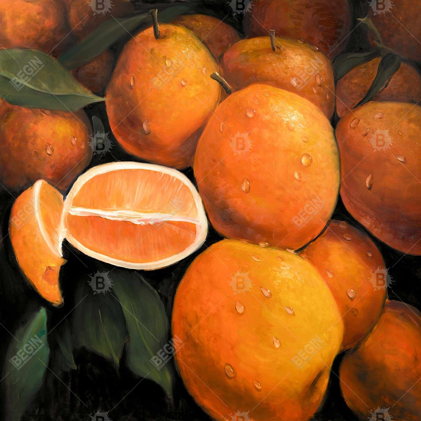 Toile hyperréaliste avec oranges fraîches pour la cuisine | Décoration d'intérieur