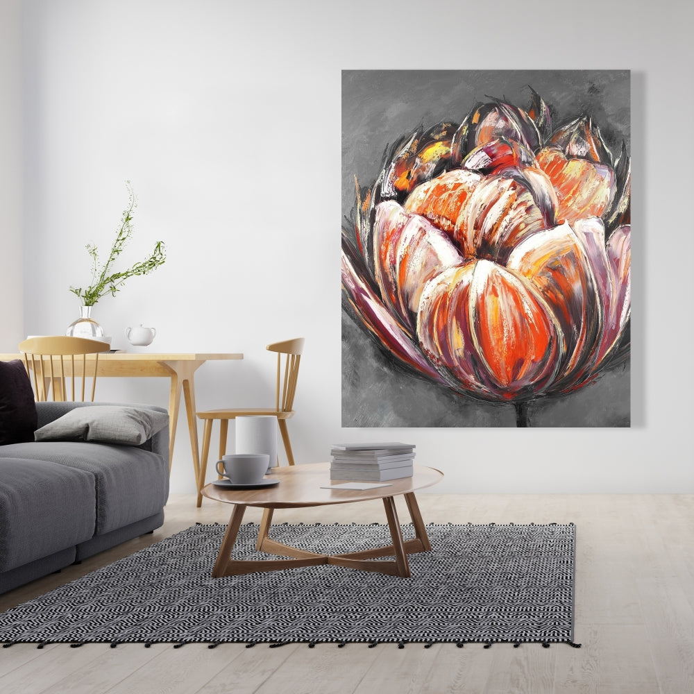 Red Floral Botanical Canvas - Double Abstract Orange Tulip