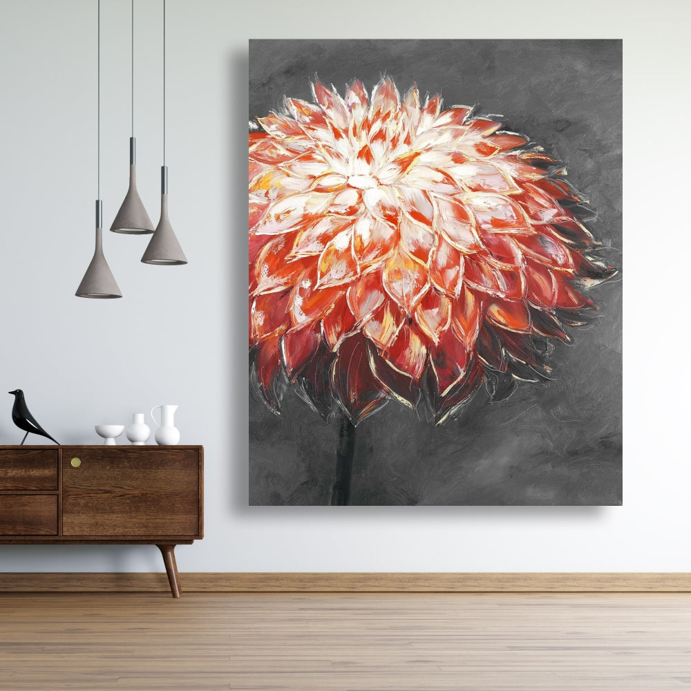 Gray Botanical Canvas - Abstract Dahlia Flower for Home Decor