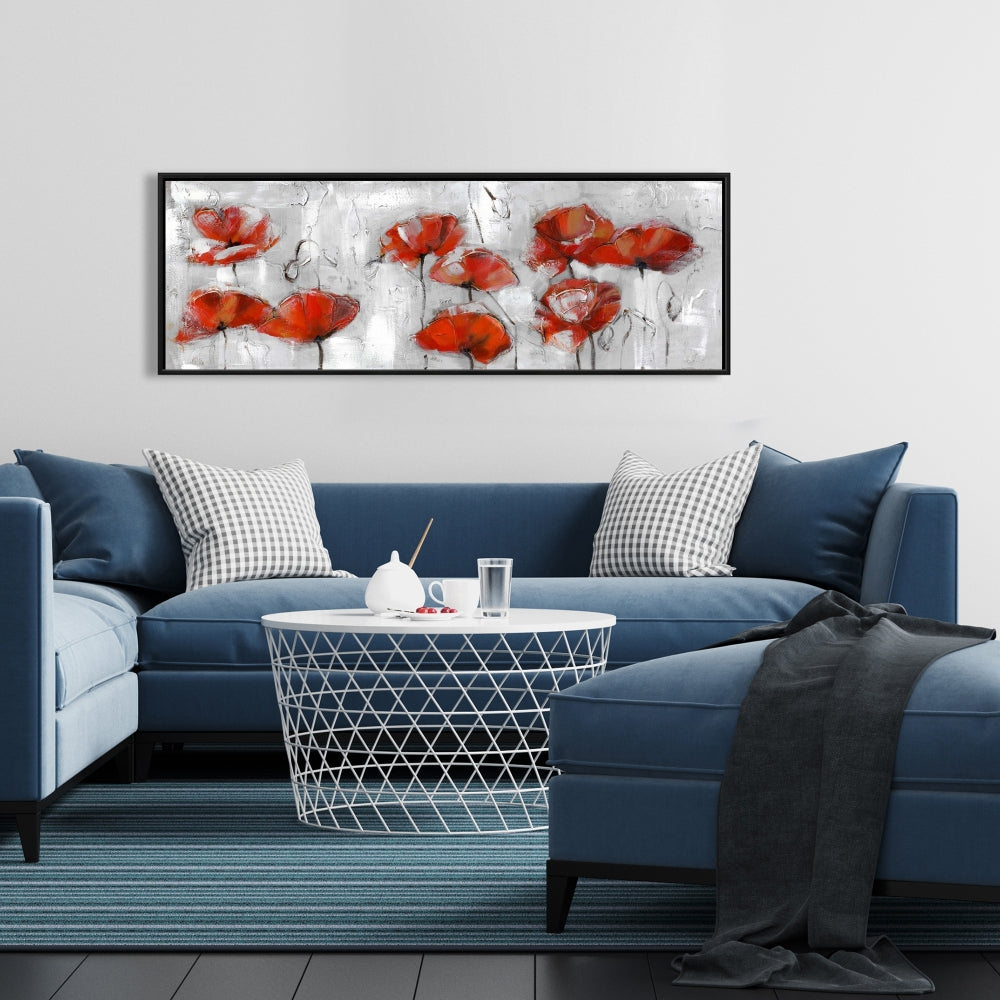Gray Floral Abstract Poppies Canvas | Botanical Home Decor