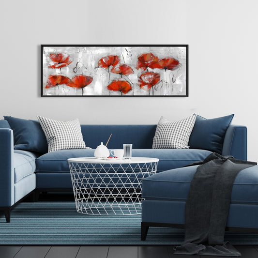 Toile à motifs de coquelicots gris et floraux abstraits | Décoration botanique pour la maison