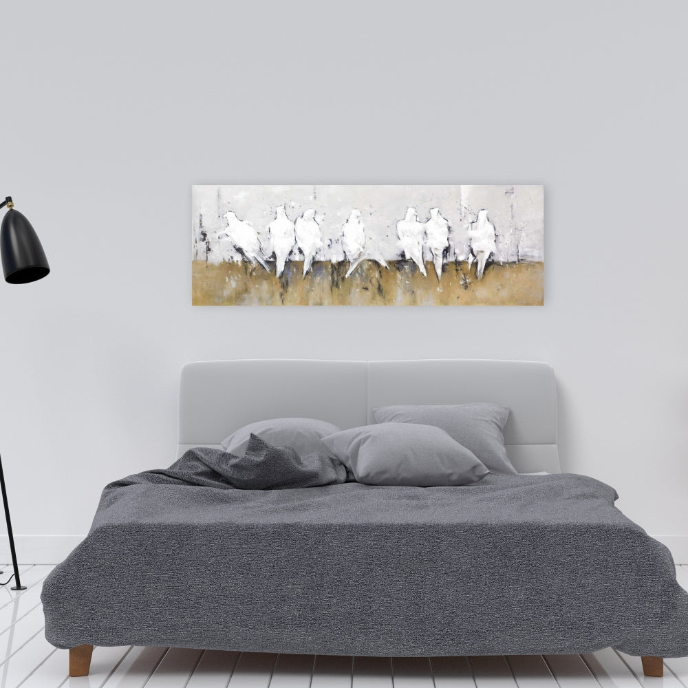 Contemporary White Bedroom Canvas - Abstract Perched Birds Decor