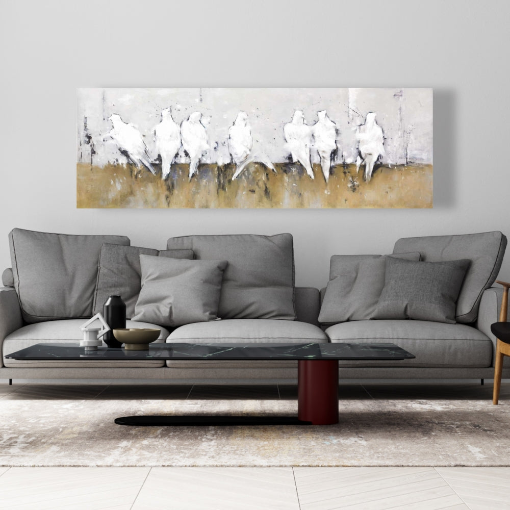 Contemporary White Bedroom Canvas - Abstract Perched Birds Decor