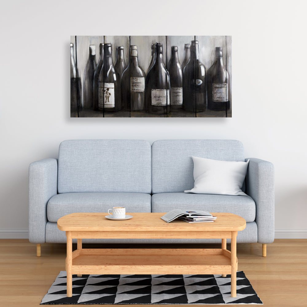 Brown Modern Kitchen Canvas - Bottles of Wine on Wood Decor