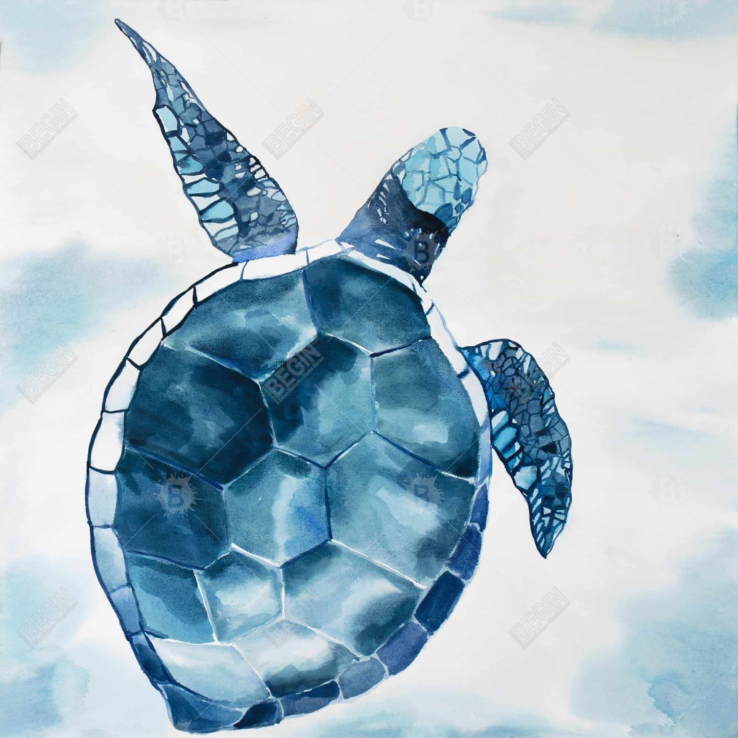 Exotic Bathroom Decor | Blue Turtle Framed Canvas Wall Art