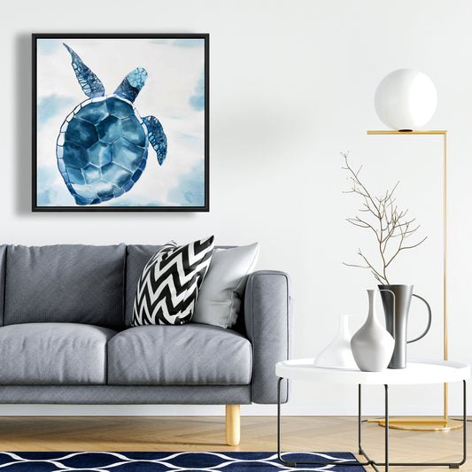 Décoration de salle de bain exotique | Toile encadrée Tortue bleue