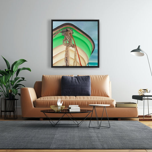 Sailing Rowing Boat Canvas - Marine Blue Framed Home Decor