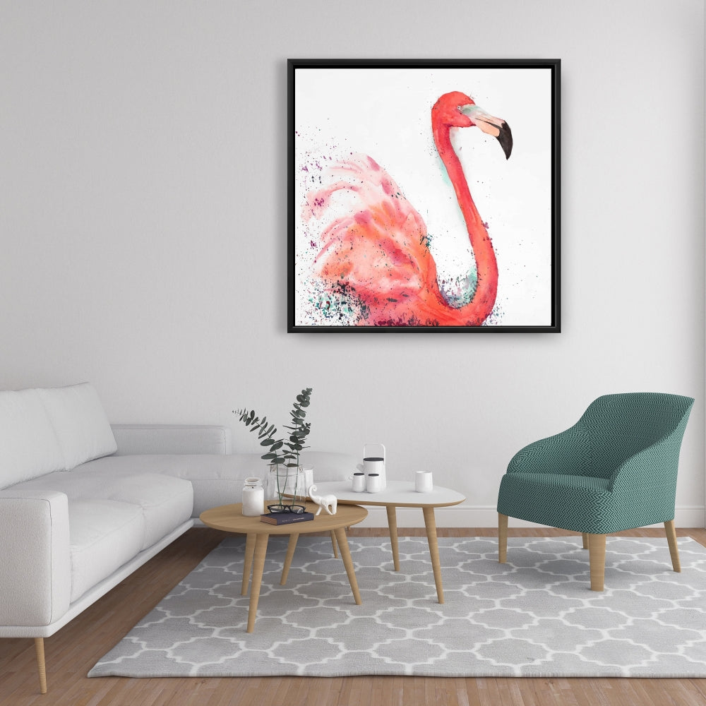 Splashing Flamingo Pink Canvas - Aquatic Bedroom Wall Art Decor