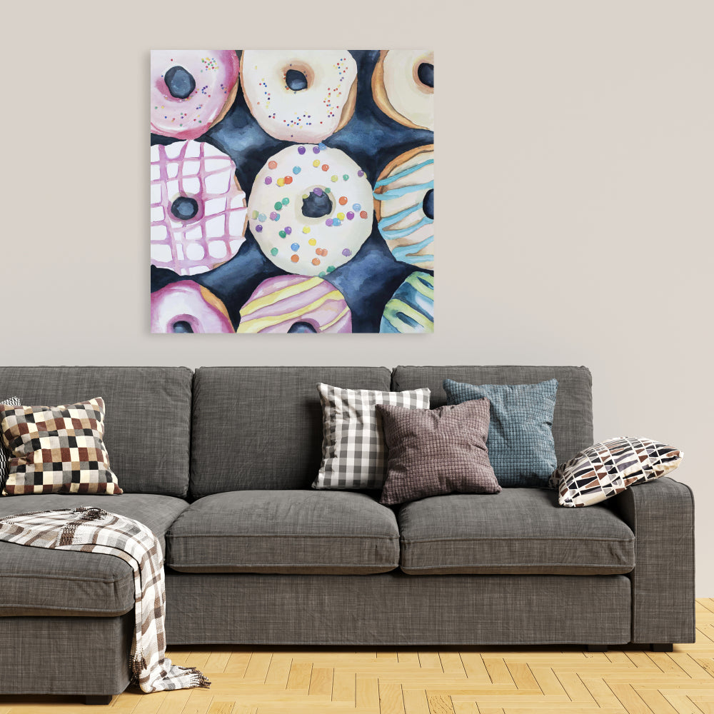 Watercolor Doughnuts Canvas - Delicious Home Decor Art