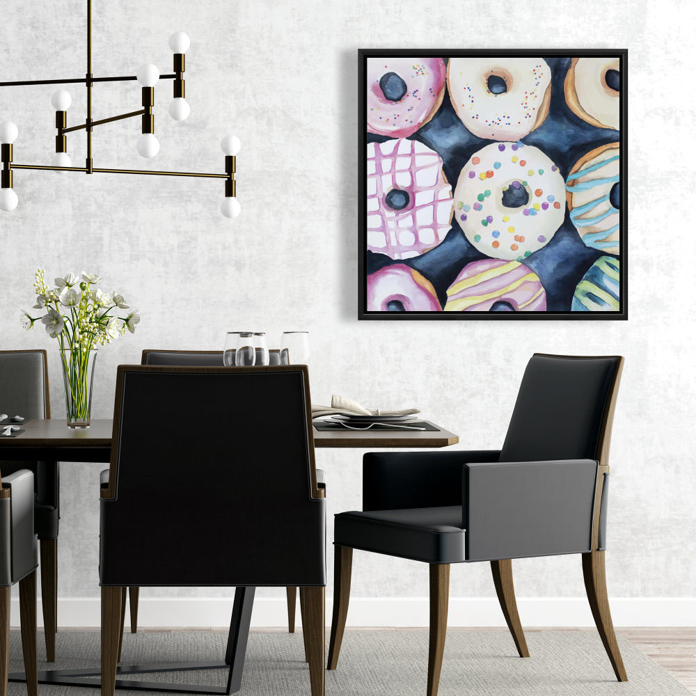 Watercolor Doughnuts Canvas | Blue Framed | Home Decor Art
