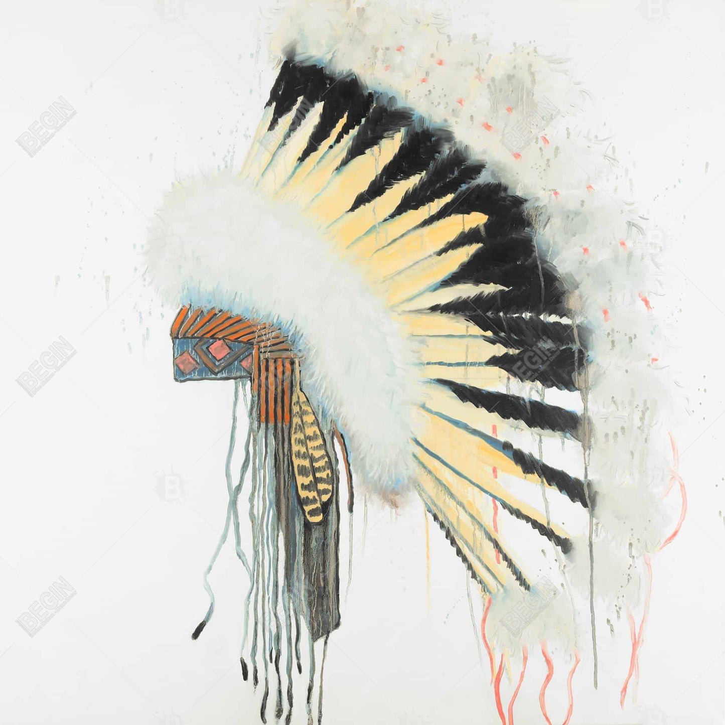 Toile à plumes jaunes | Coiffe amérindienne décorative