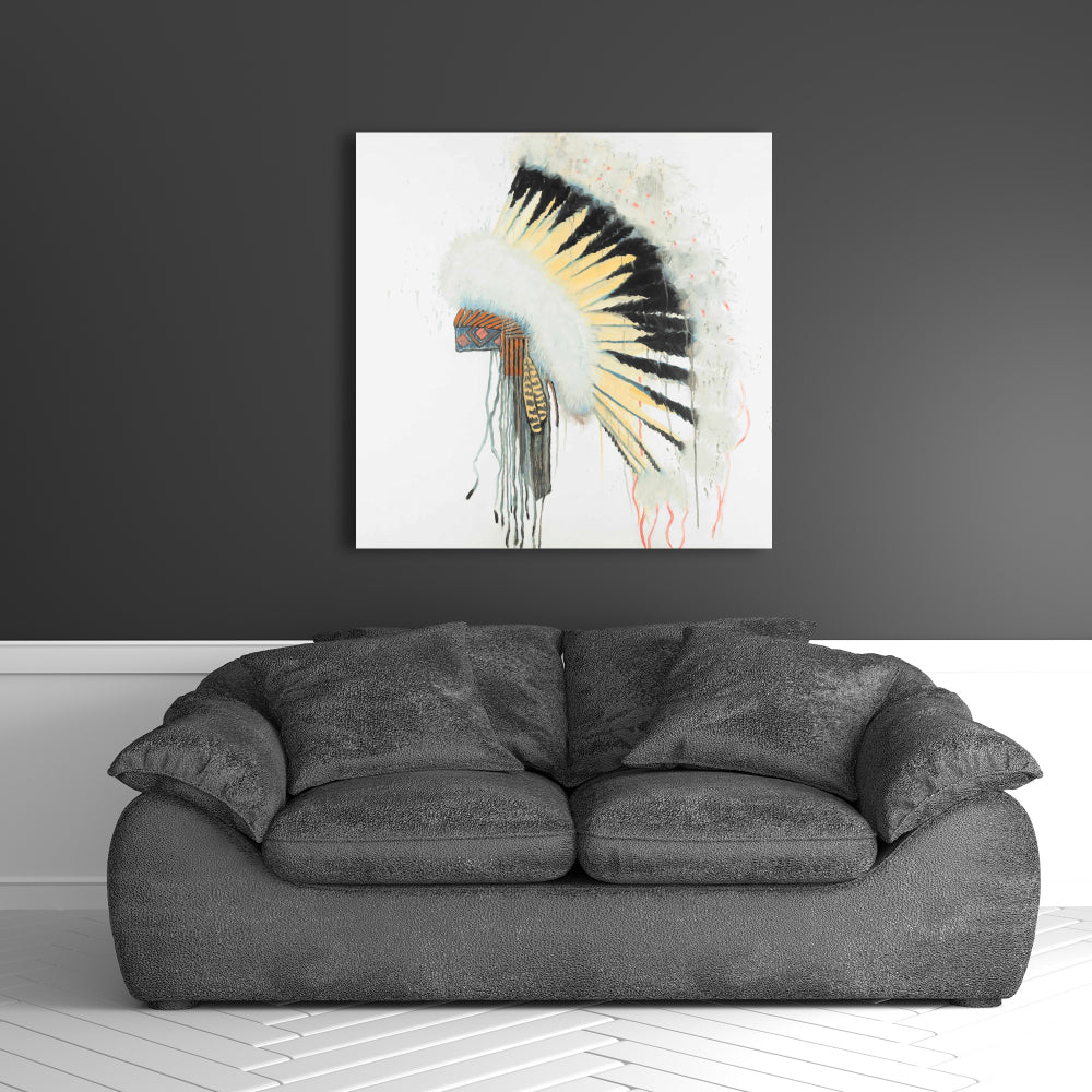 Toile à plumes jaunes | Coiffe amérindienne décorative